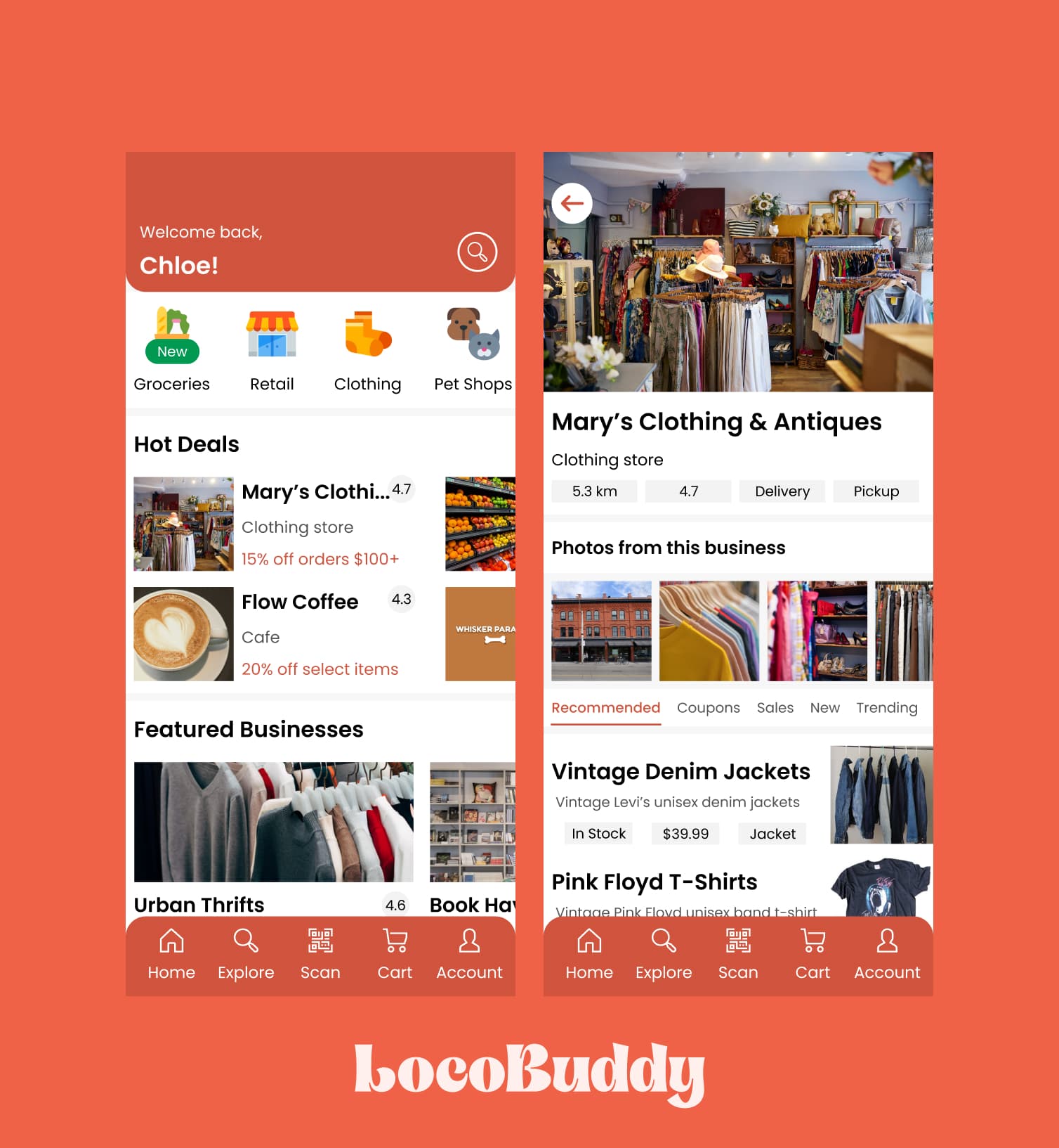 High fidelity wireframes of home page and store page